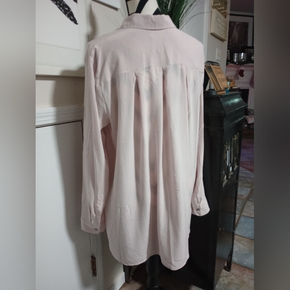 Leo & Sage 100% Silk Button Up Blouse Light Pink Size Large- Semi Sheer - Picture 2 of 5